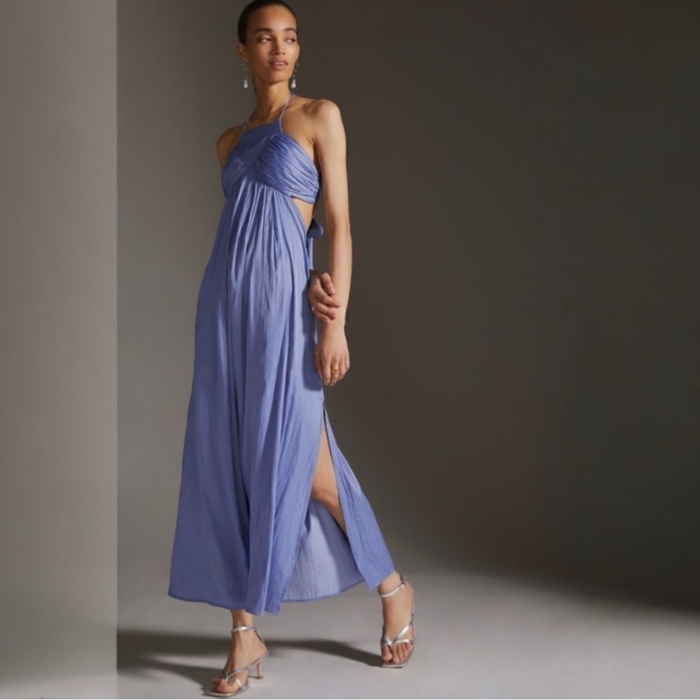 By Anthropologie Periwinkle Tie-Back Halter Dress Size Large